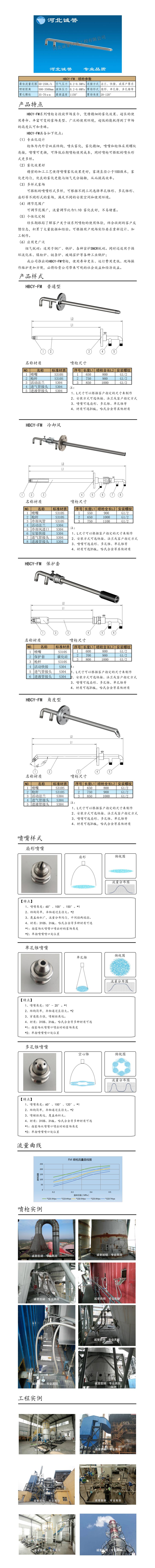 電廠脫硝噴槍保護(hù)套、噴槍參數(shù)、材質(zhì)尺寸、流量分布圖、扇形空心錐俯視圖介紹，以及噴槍霧化視頻展示和工程案例介紹